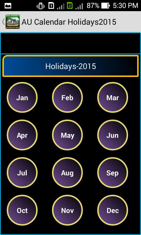 AU Calendar Holidays 2015