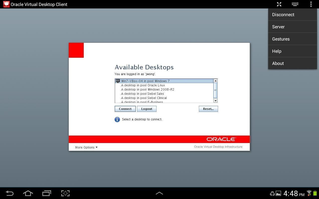 Oracle Virtual Desktop Client