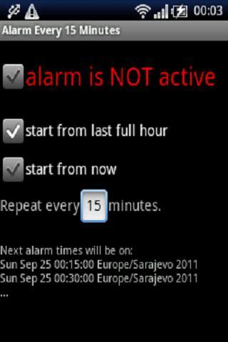 Alarm every 15 minutes