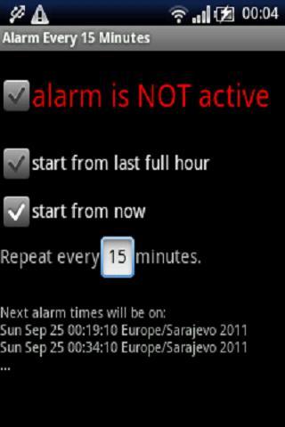 Alarm every 15 minutes