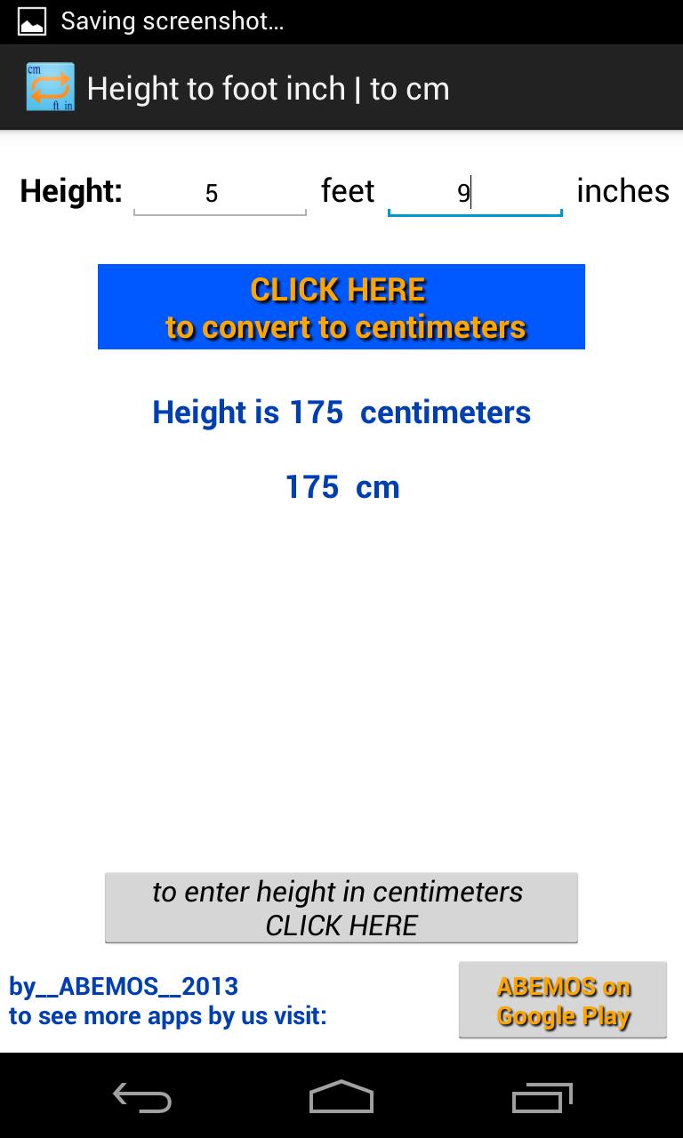 Height Converter feet-inch cm