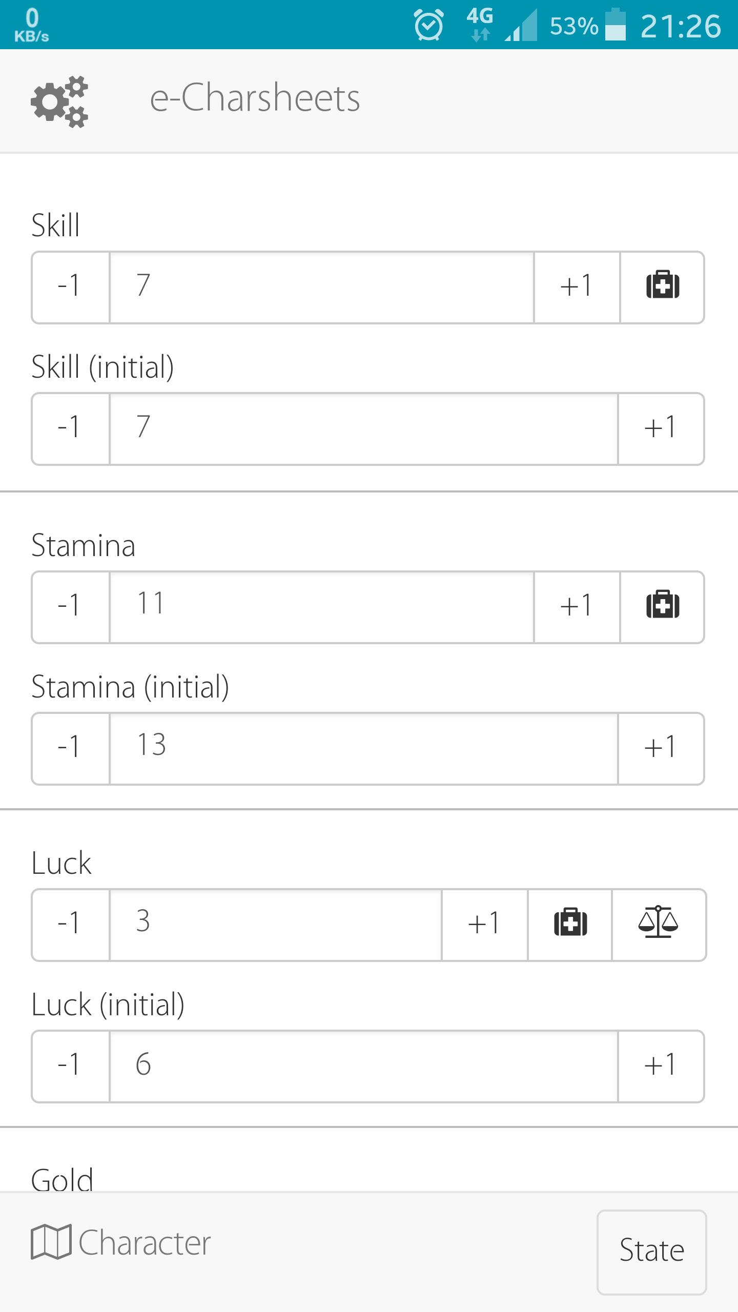 Gamebook charsheets